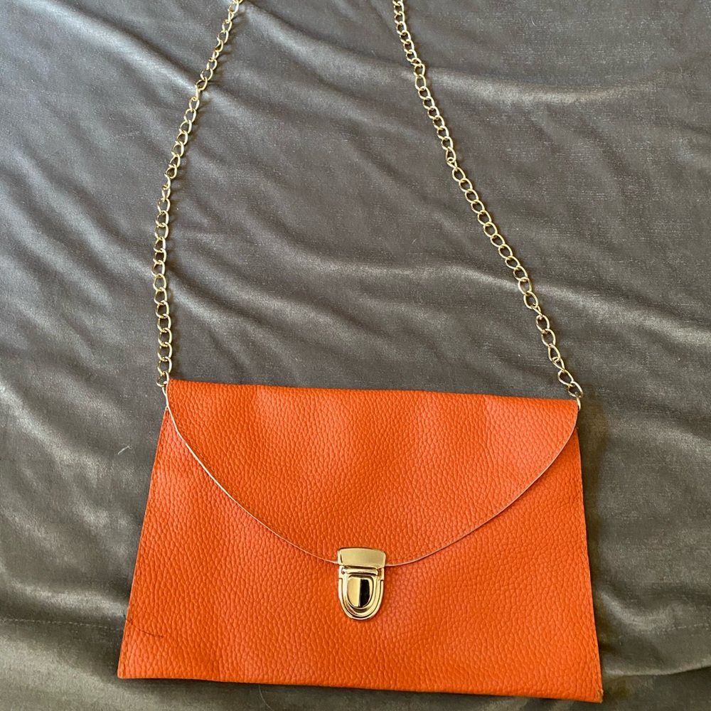 Flat Orange Chain Strap Purse